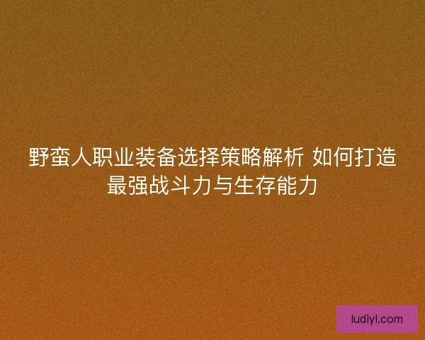 野蛮人职业装备选择策略解析 如何打造最强战斗力与生存能力